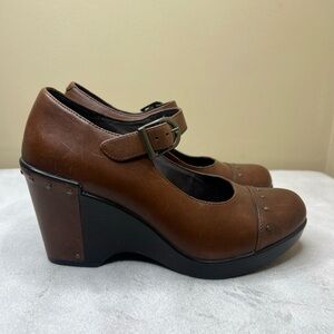 Dansko Fanny Mary Jane Shoes Womens 38 US 7.5-8 Brown Wedge Heel